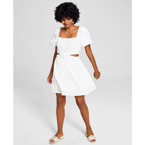 And Now This Women's Small White Puff-Sleeve Cutout Knee-Length Dress NWT